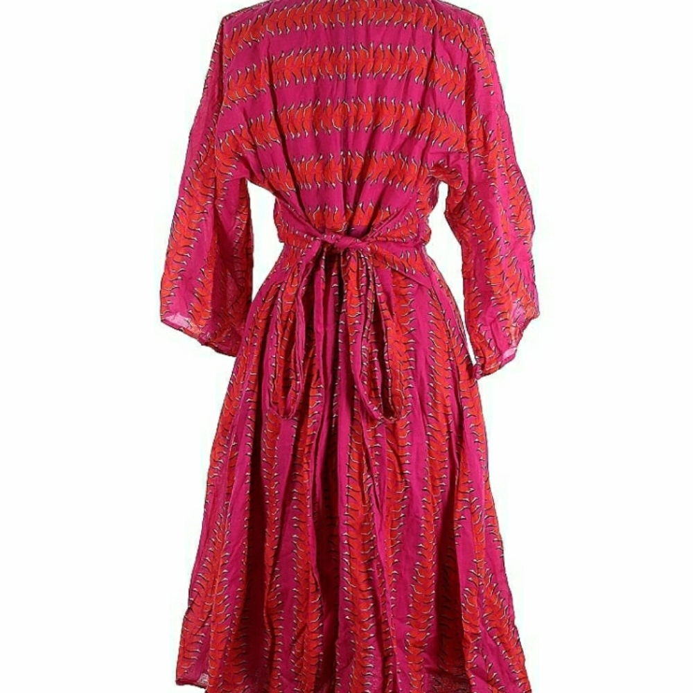 Wayward Fancies Deep Plunge Cotton Pink and Red Midi Dress Medium - Picture 2 of 3